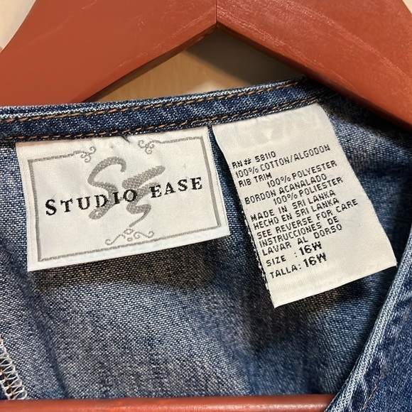 Studio Ease Denim Dress Sleeveless Blue Jean Maxi Ribbon Trim Women’s 16W - Picture 6 of 10